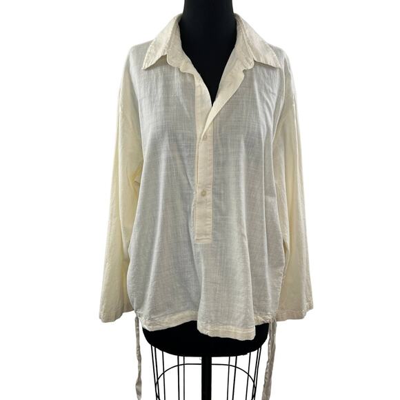 ZARA '23 Summer Wardrobe Off White Top Collared Long Sleeve Button Front L Large - Picture 1 of 6